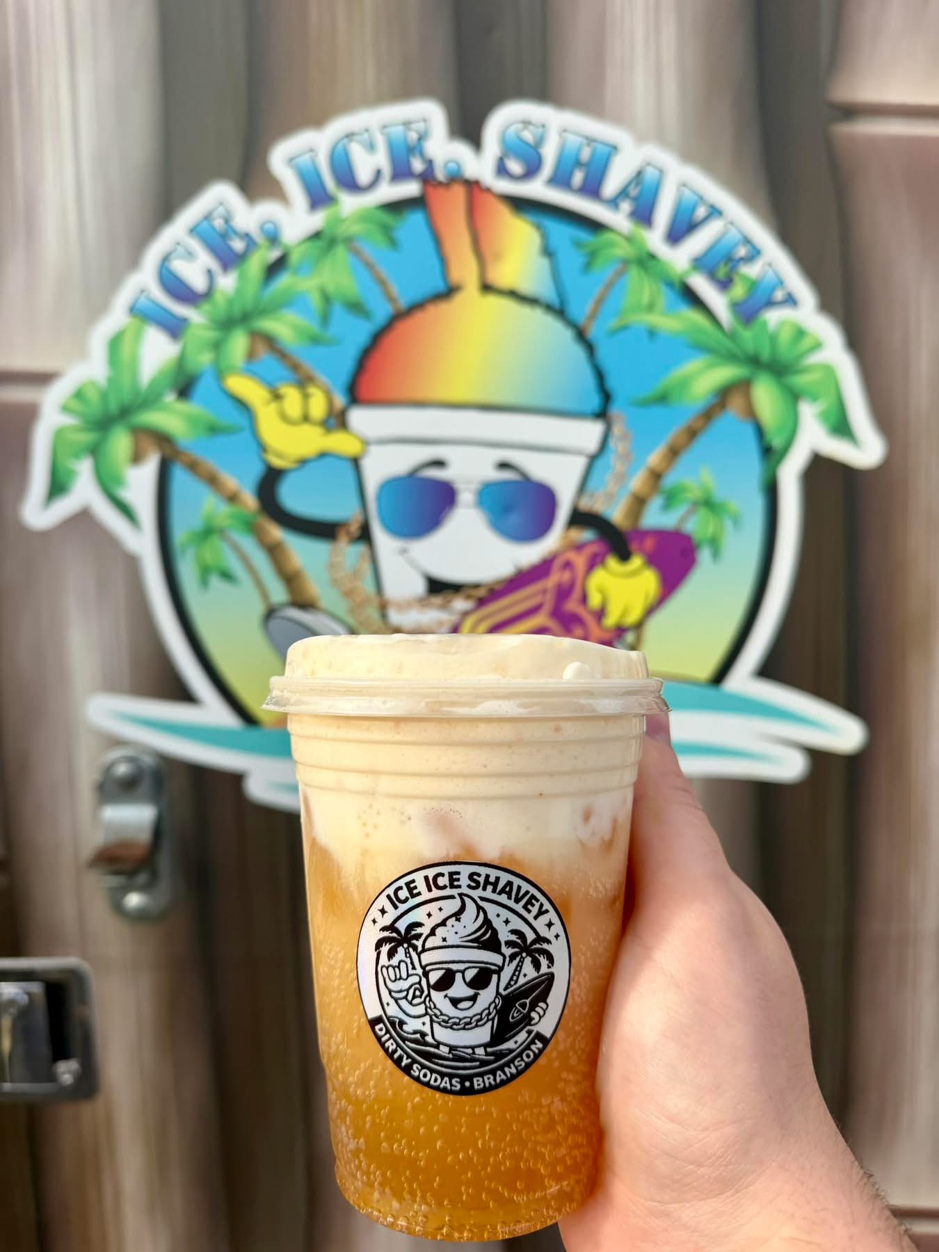Creamy dirty soda with the Ice Ice Shavey sticker